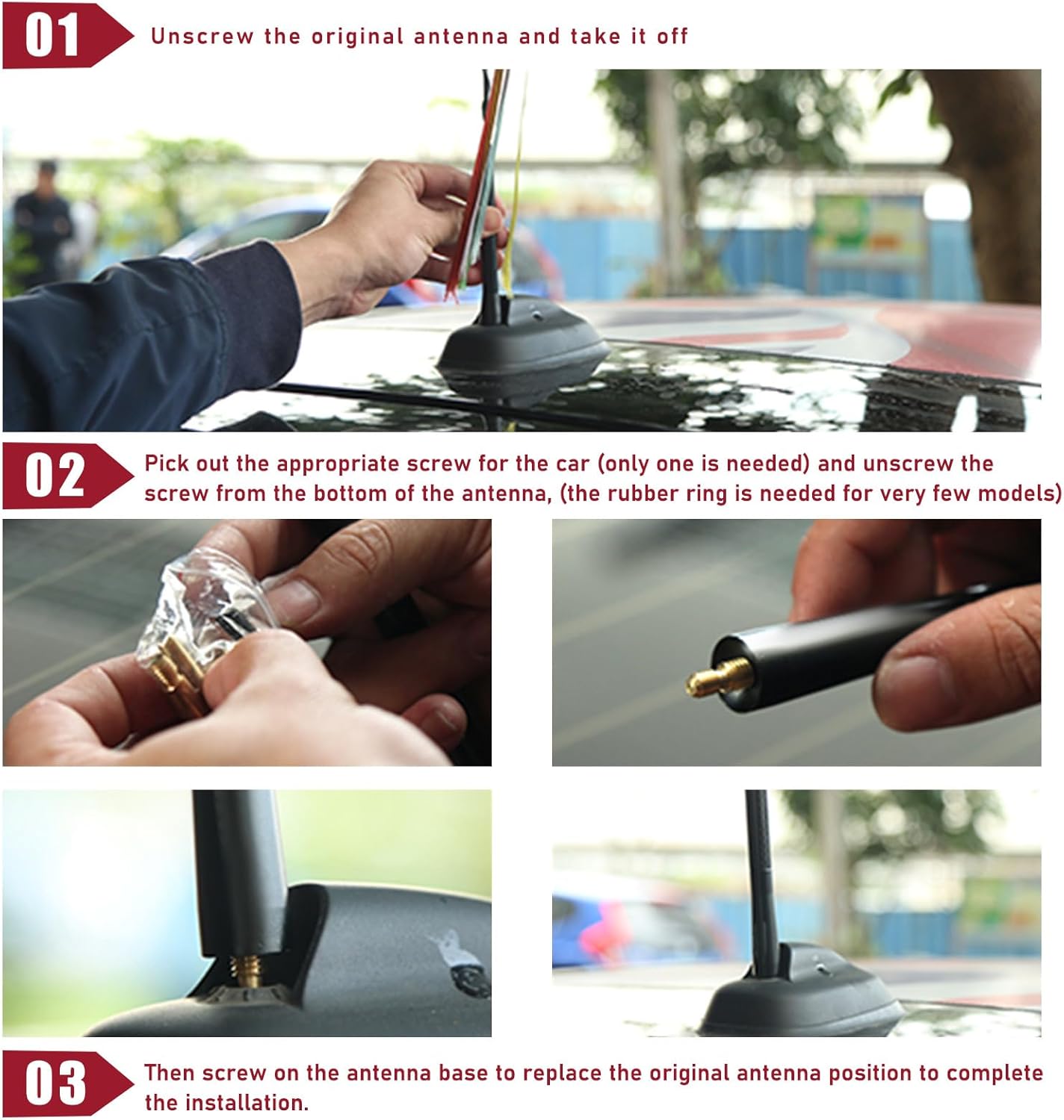 Dickno 1.37'' Car Short Antenna, Aluminum Radio Antenna Mast Replacement, Carbon Fiber Auto AM/FM Radio Reception