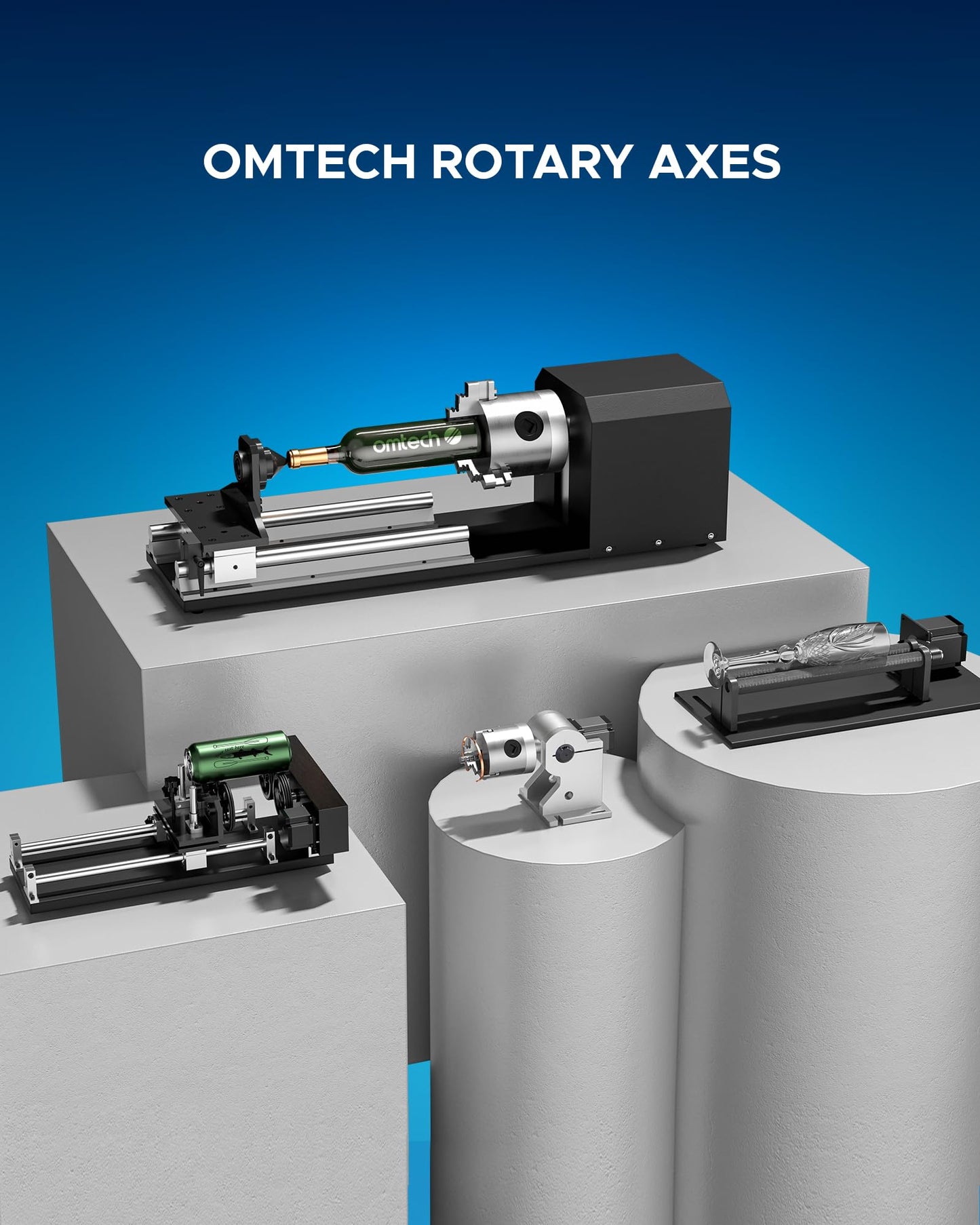 OMTech Rotary Cutter and Engraver Attachment with 3-Jaw Chuck and 2-Phase Stepper Motor for 50W 60W 80W 100W 130W CO2 Laser Engraving Machines Rotary Tool Accessory Kit for Wood and More