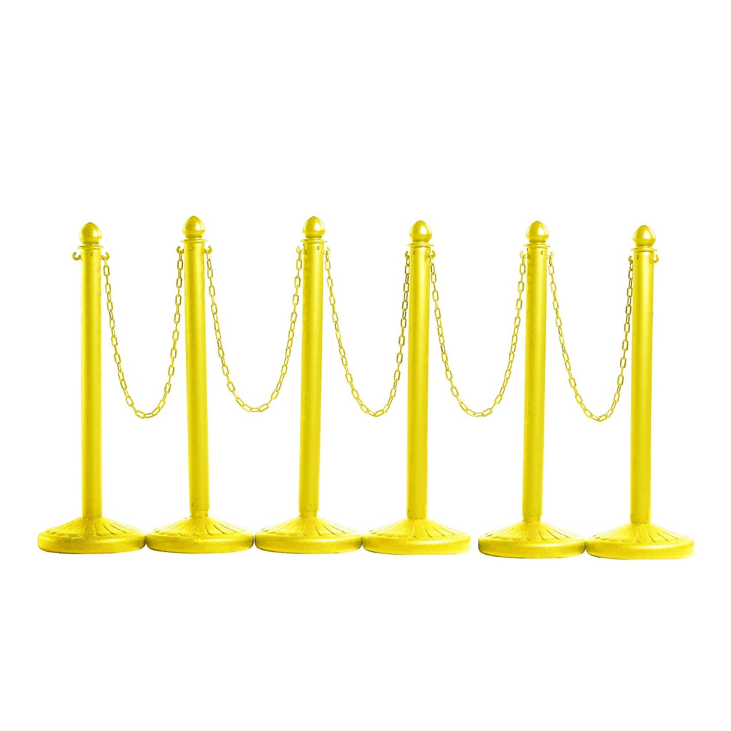 Montour Line Plastic Stanchion Yellow 2.5 Inch Diameter with 50 Foot Chain, 6-Pack, Crowd Control Barriers