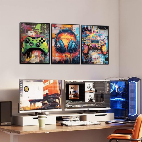 **Gaming Graffiti Canvas Wall Art - Cool Video Game Prints for Gamer Room | Unframed 16x24x3 Inch**