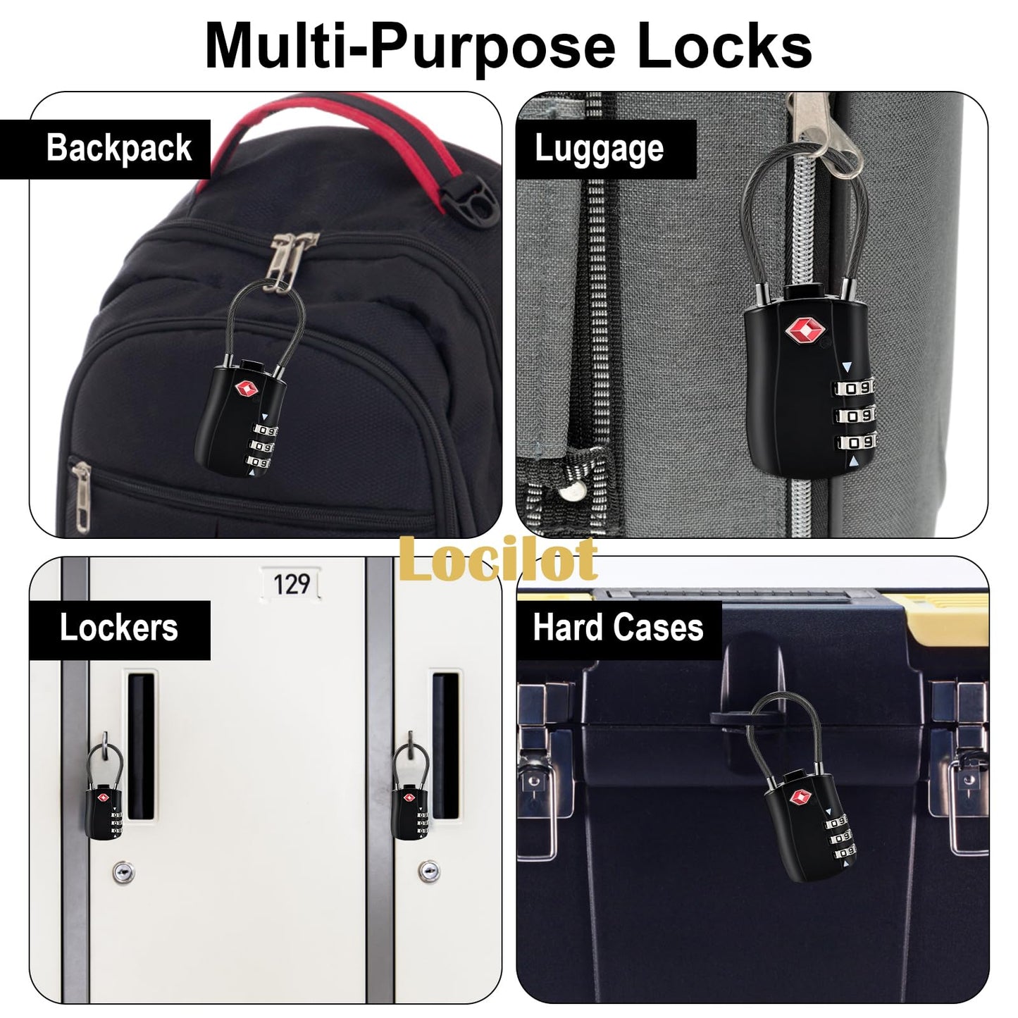 Locilot 5pcs TSA Approved Luggage Locks with 10pcs Zipper Locks, Zinc Alloy Combination Locker Suitcase Lock, TSA Locks for Luggage, Combination Lock for Locker Backpack (TSA007)