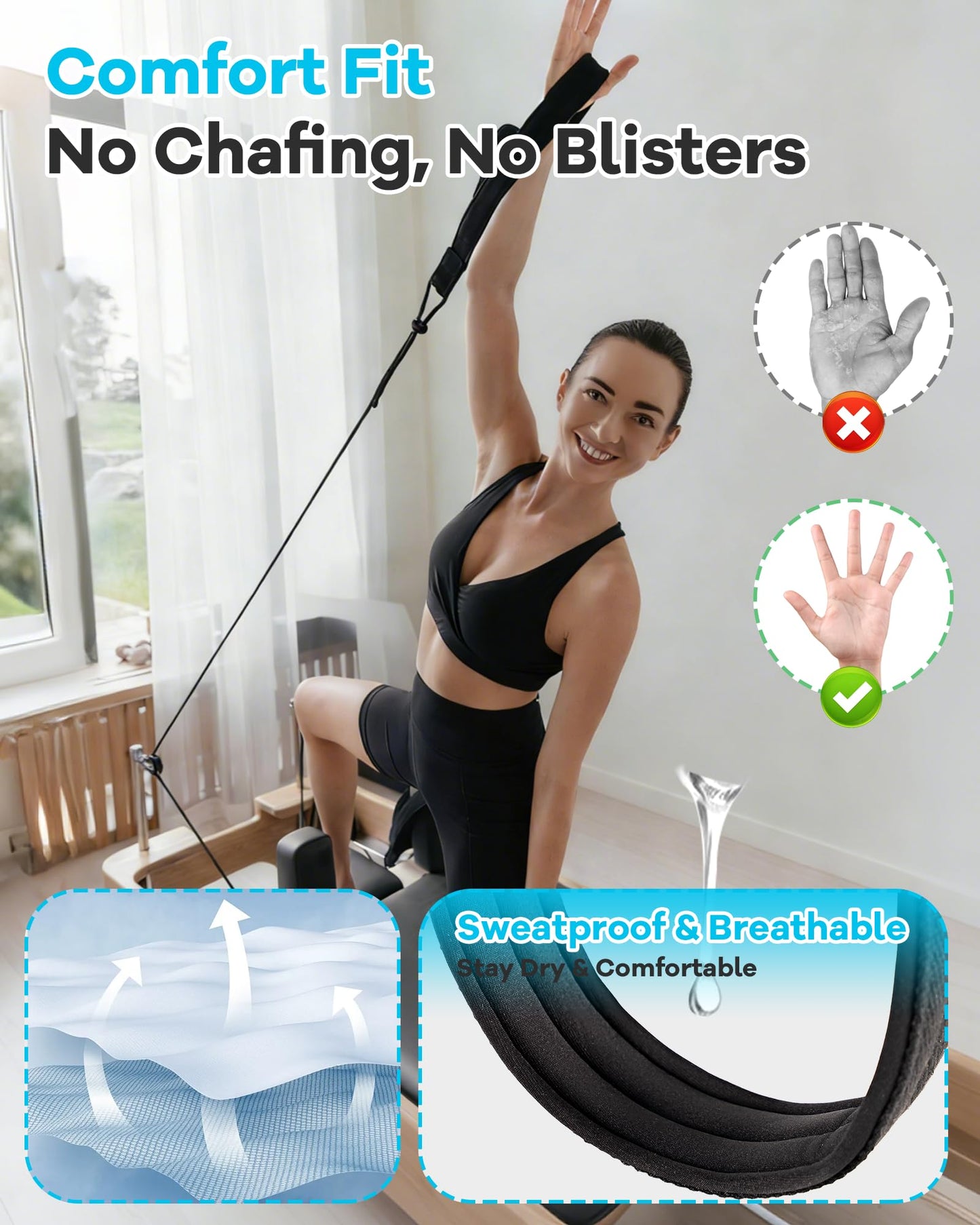 Wonderful Day 2PCS Pilates Straps for Reformer, Comfortable Enhanced Thickness, Fitness Pilates Double Loop Exercise Straps for Home Gym Workout (Black-with Strap)
