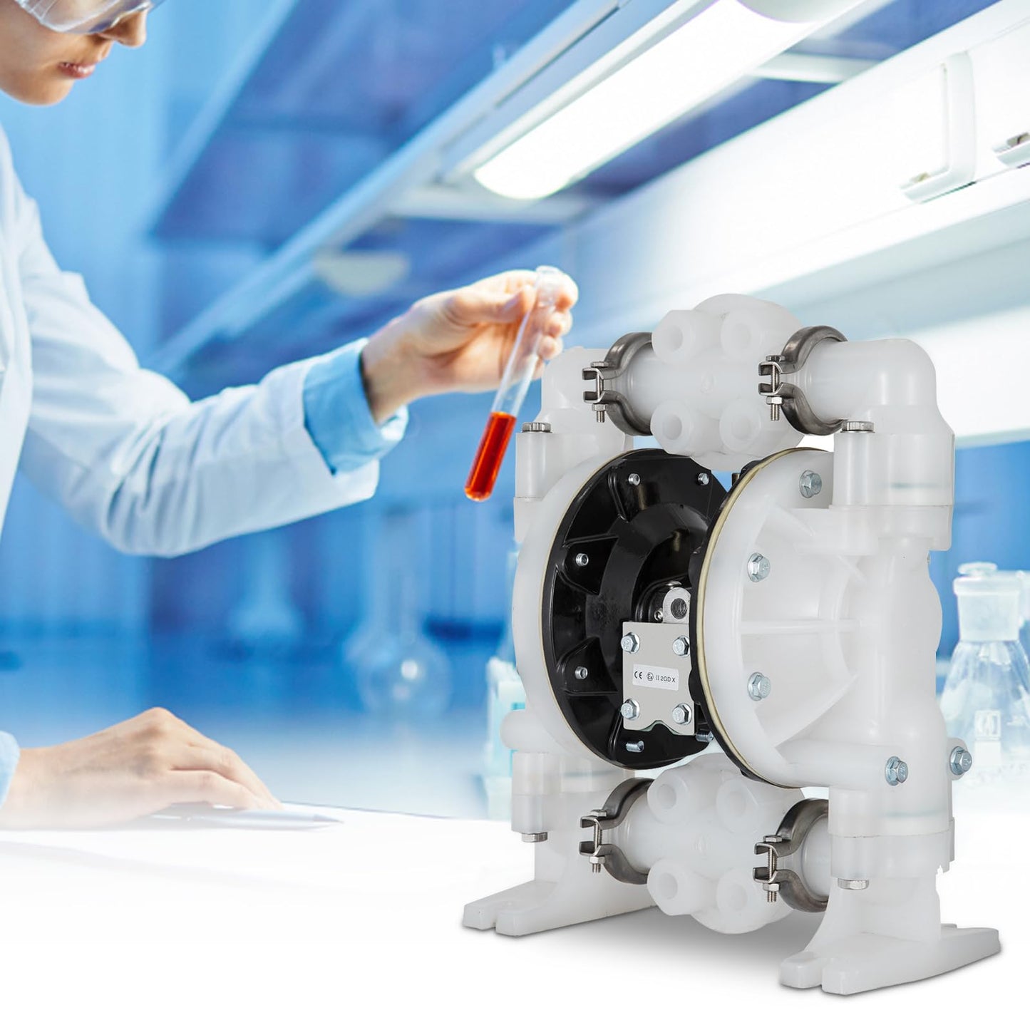 VEVOR Air-Operated Double Diaphragm Pump 1 inch Inlet/Outlet 30GPM Polypropylene Max 120PSI for Chemical and Industrial Use