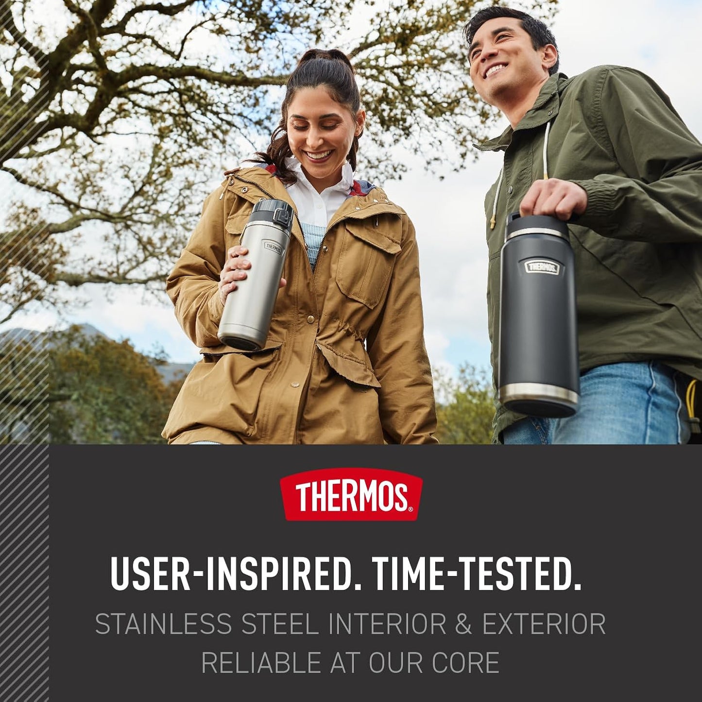 THERMOS ICON SERIES Stainless Steel Water Bottle - 24 Ounce, Granite | Vacuum Insulated with Spout Lid