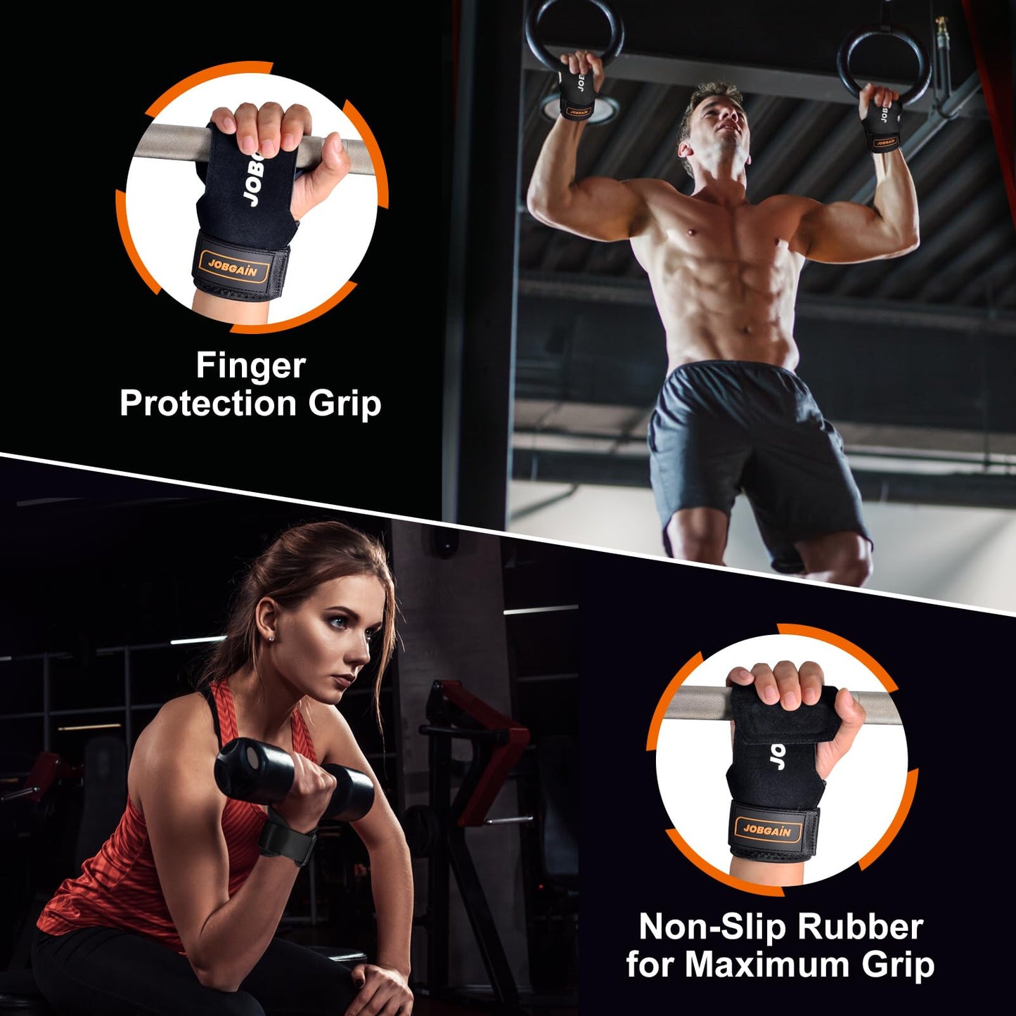 JOBGAIN Weight Lifting Wrist Straps, Double Layer Leather Wrist Strap for Deadlift and Powerlifting, Adjustable Neoprene Padded Wrist Wraps, for Men & Women, 1 Pair, Black