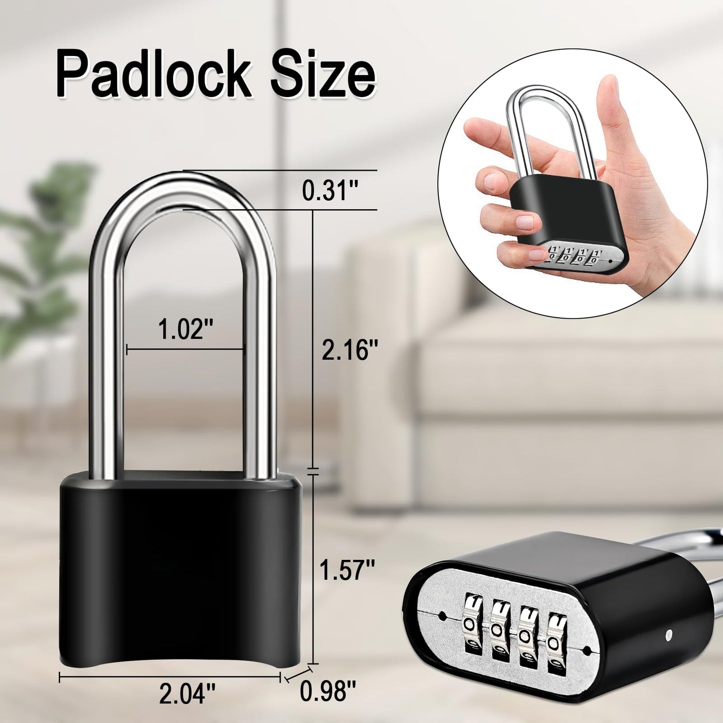 2pcs Combination Lock, 4-Digit Heavy Duty Combo Lock, Combination Padlock Outdoor Waterproof Gate Locks for Outdoor Fence, Locker, Sheds, Gym, Gate Hasps (2pcs, Long Shackle)