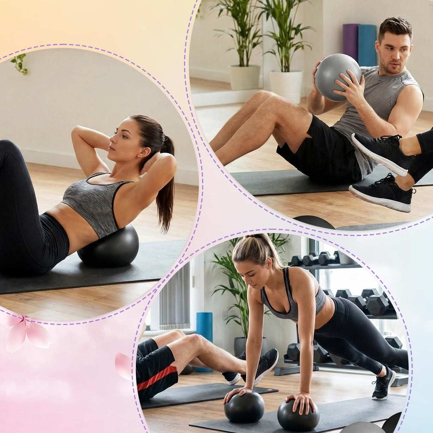 Tasdurian 4 Pcs Small Exercise Pilates Ball Bulk 9 Inch Mini Yoga Balls Anti Burst and Slip for Stability, Fitness, Physical Therapy, Stretching & Core Workout at Home Gym Office Class(Black,Gray)