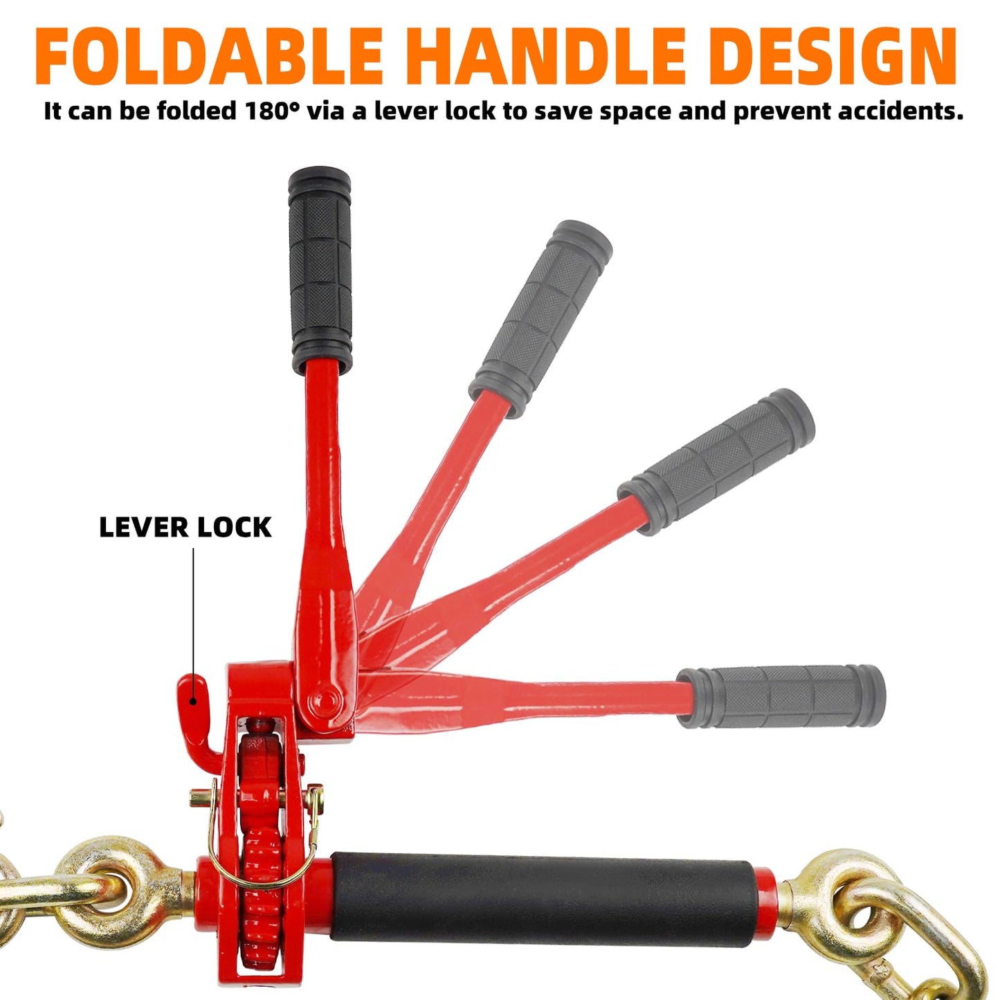 ENJ 2 Pack Folding Handle Load Binder, 7100 lbs WLL, w/ 5/16"-3/8" Grab Hook & 2 ft G70 Chain with Dual G70-1/2" Sling Hooks, for Truck Tie Down, Hauling, Towing, Logging