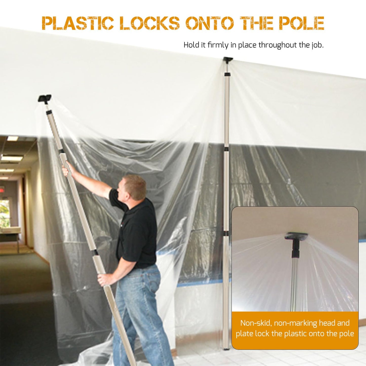 SAFEACET 4 Pack Stainless Steel Zipper Walls Poles Kit, 10FT Retractable Efficient Construction Temporary Dust Containment Barrier System