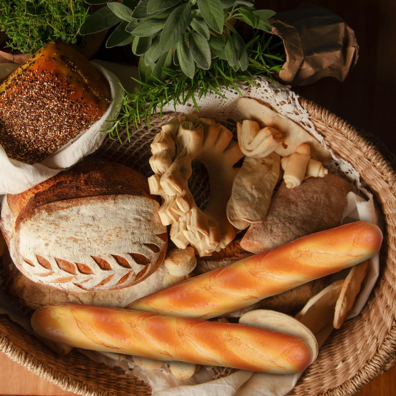 2pcs Set Garneck Realistic Fake Bread Loaves Artificial French Bread - Faux Food Decor for Kitchen Display, Photography