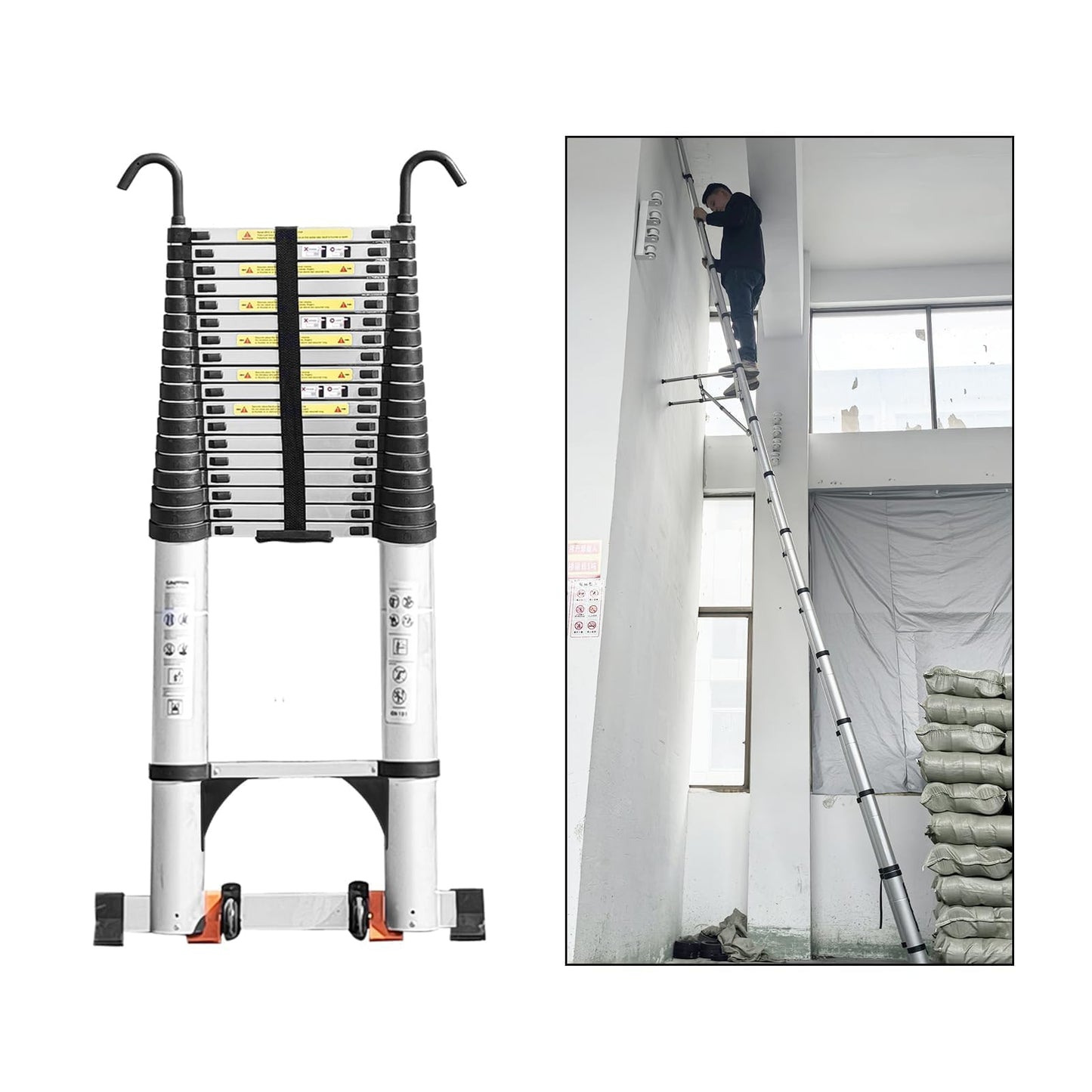 JADDUO Telescoping Ladder,27.9 FT Extension Ladder,Aluminum Lightweight Telescopic Ladder with 2 Triangle Stabilizers, Telescoping Attic Ladders RV Ladders for Travel