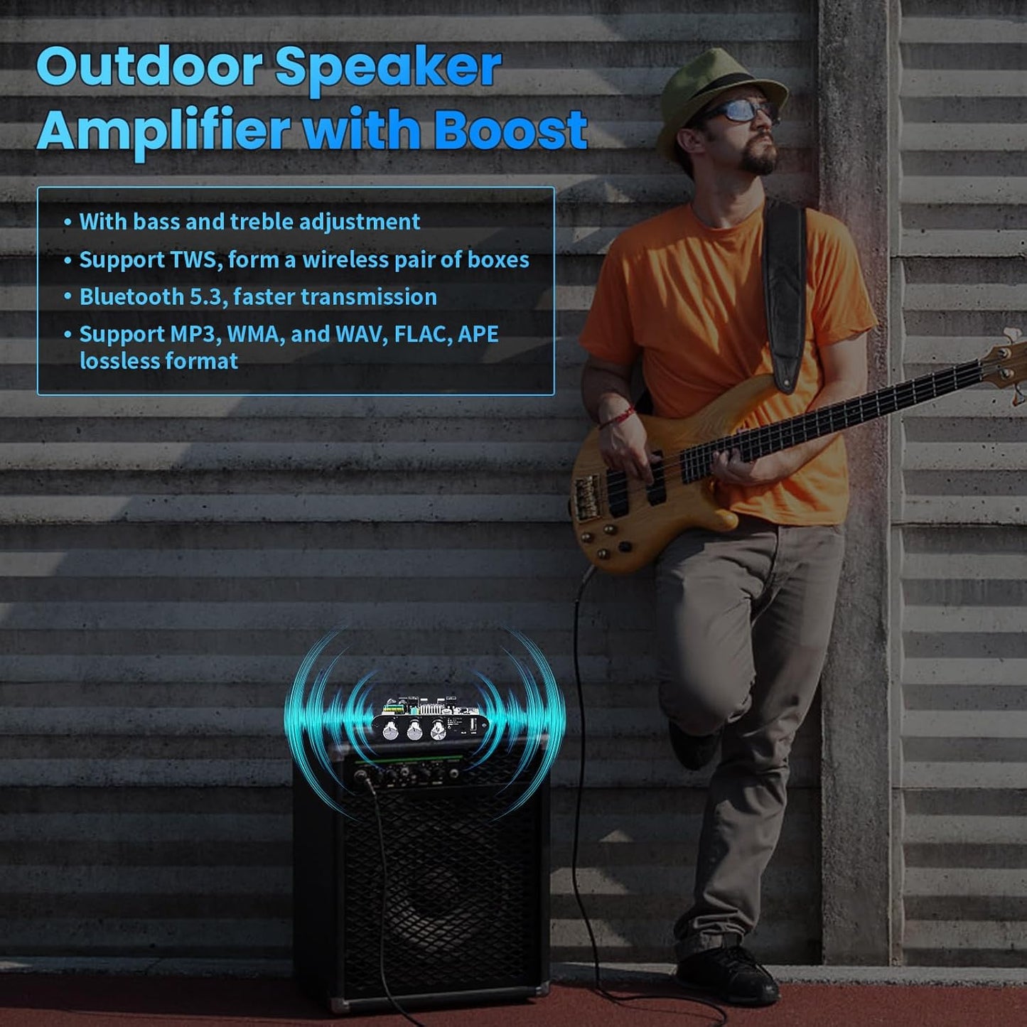 ZK-1001U 5.3 100W 9-24V Amp Bluetooth Mono Amplifier Board with TWS, Mini Audio Amps with Boost for Home Outdoor DIY