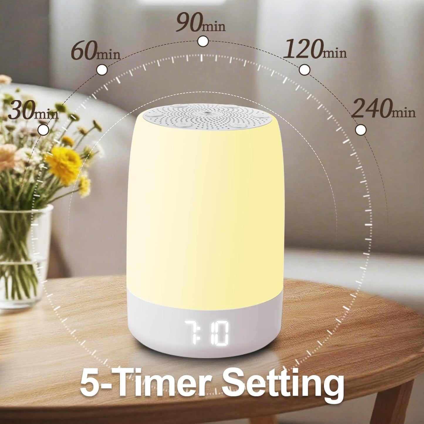 Skiennix White Noise Machine - 32 Soothing Sounds & Rainbow Light | Bluetooth Alarm Clock for All Ages