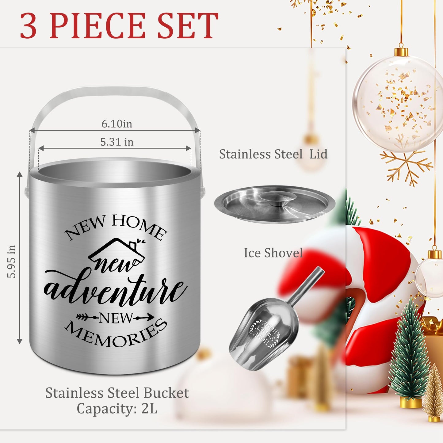 House Warming Gifts New Home, Housewarming Gifts for New House, Best Housewarming Gifts 2025, Stainless Steel Ice Bucket with Lid, Wine Chiller with Handle and Scoop
