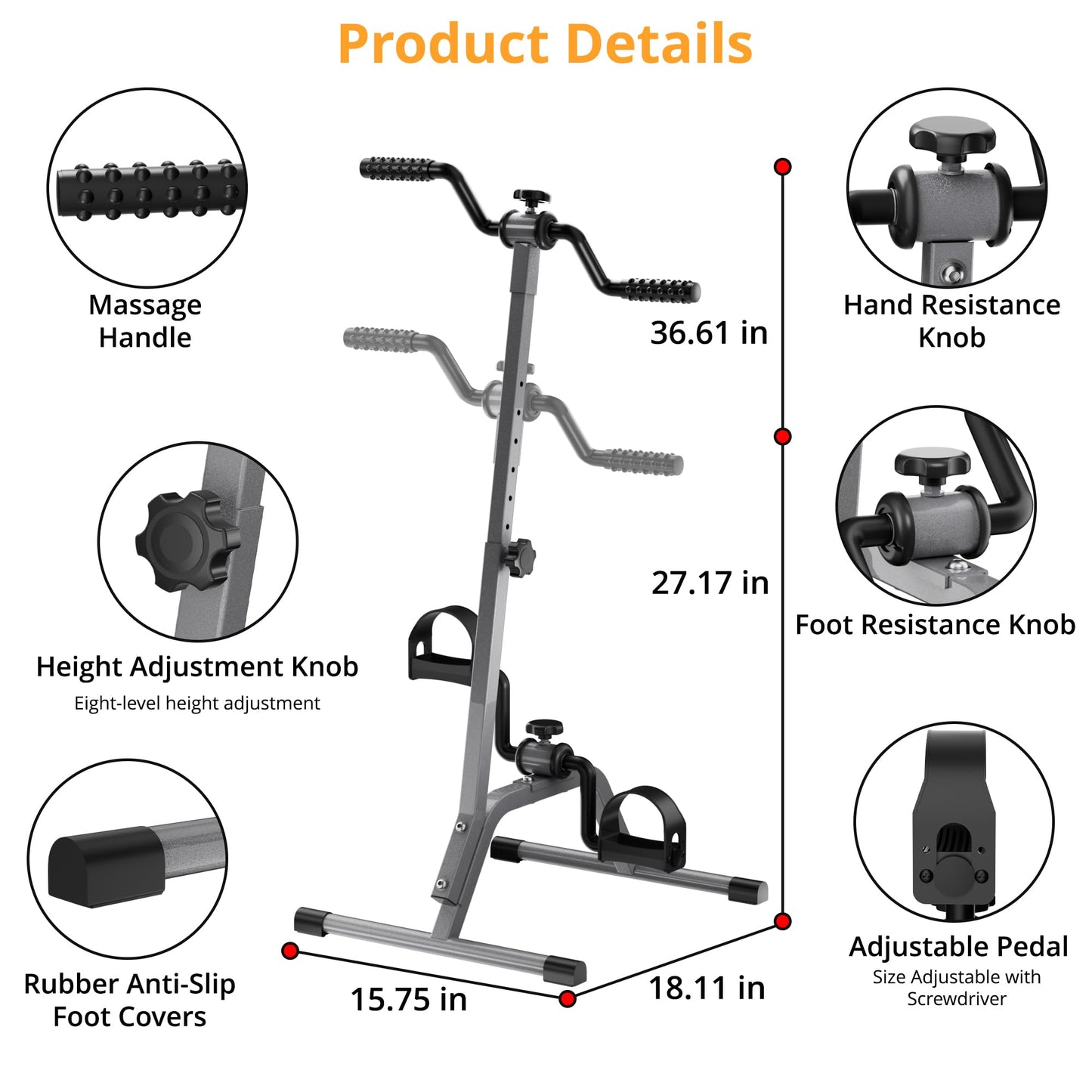 Adjustable Legs Arms Pedal Exerciser Bike for Seniors - Hand Arm Leg and Knee Therapy, Stroke Recovery, Portable Fitness Equipment for Total Body Workout Cardio Exercise - Great Gift for Elderly Rehab