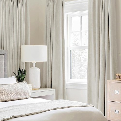 MIULEE Linen Texture Curtains - 100% Blackout Thermal Insulated Draperies | Light Cream, 52x96 Inch (2 Panels)