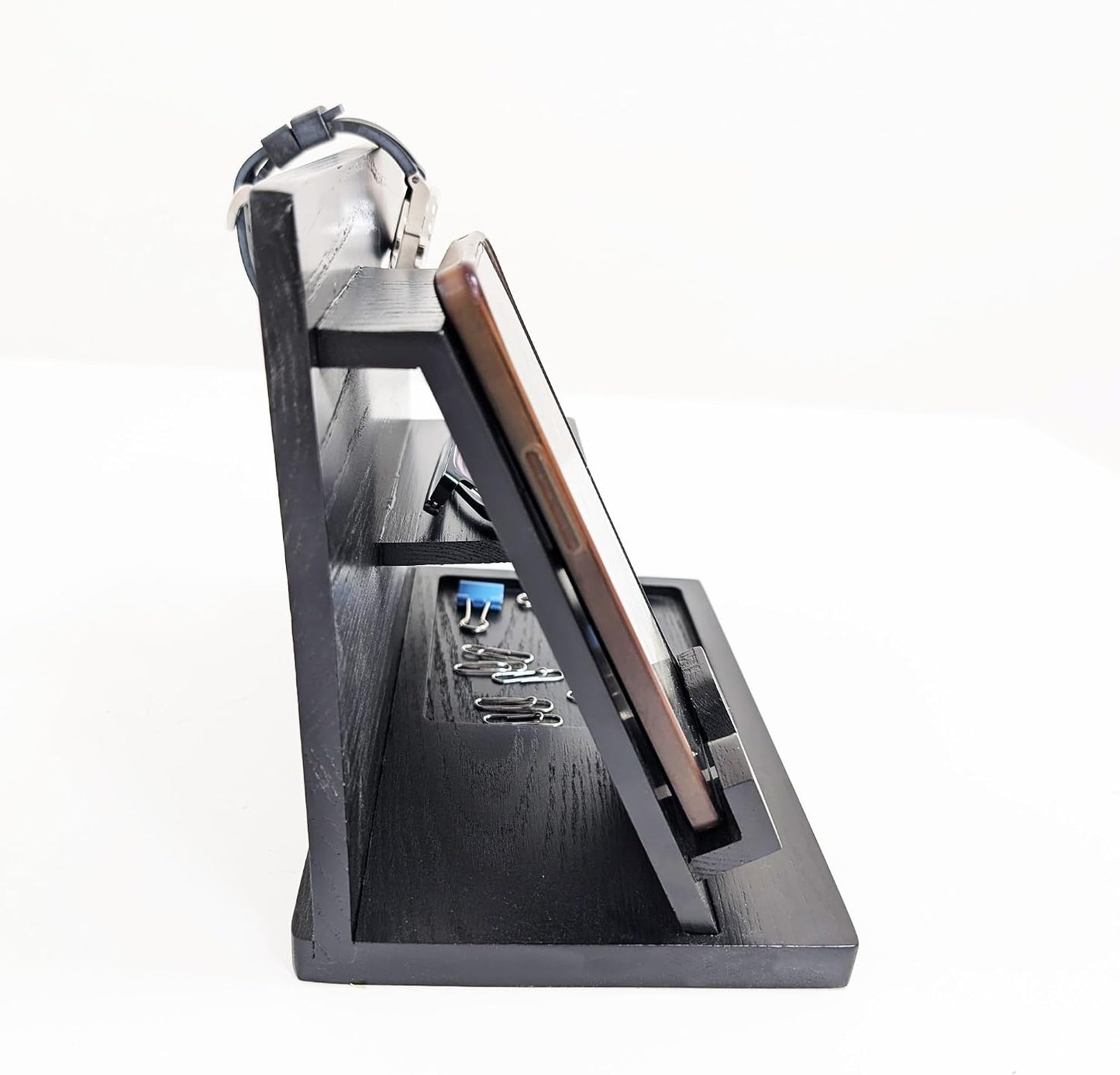 ARTAWEIN Wood Phone Docking Station Ash Key Holder Wallet Stand Watch Organizer Men Husband Wife Anniversary Dad