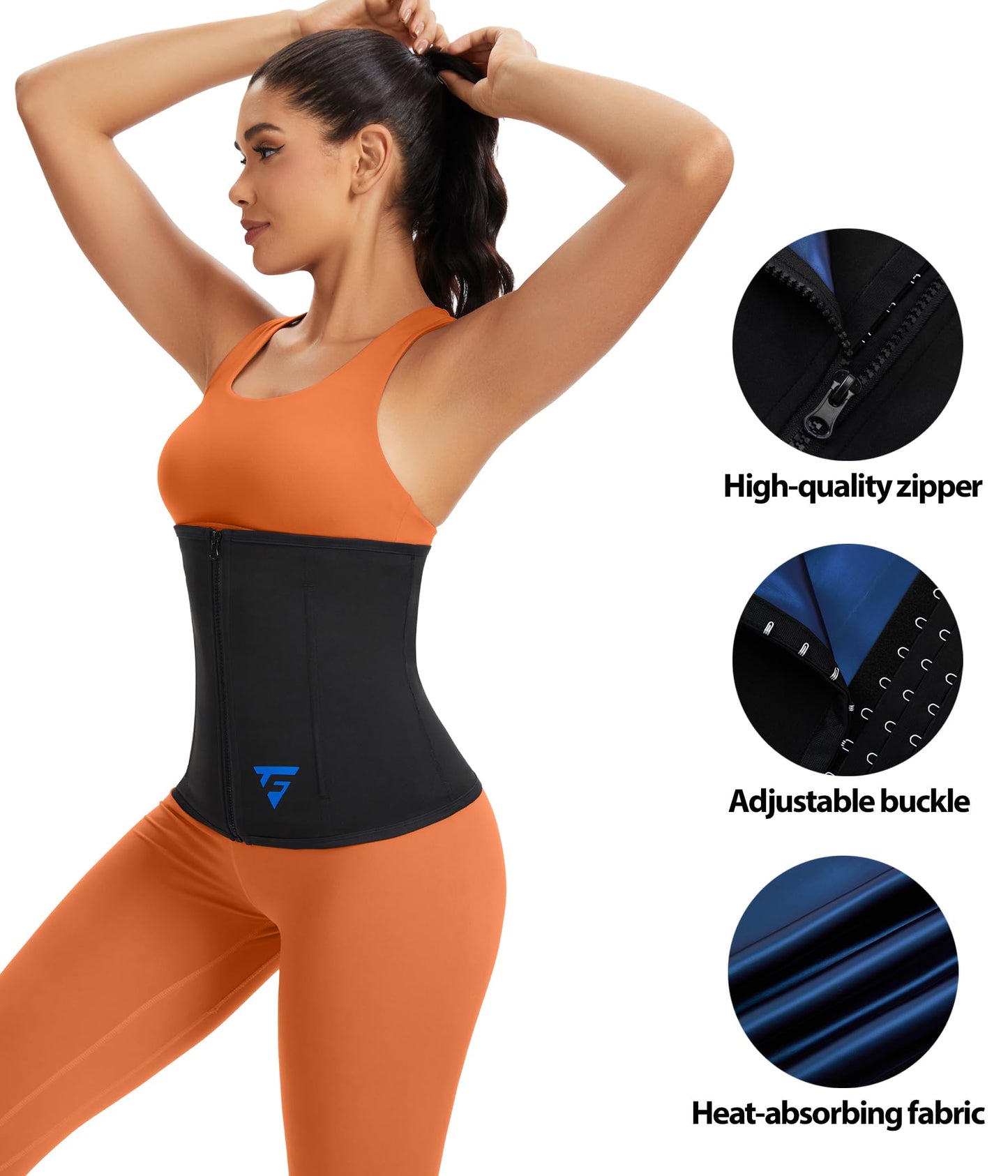 FUXERT Womens Waist Trainer with Zipper Sweat Waist Trimmer for Women Sweat Belt Band Sports Sauna Suit（BK XXL Black
