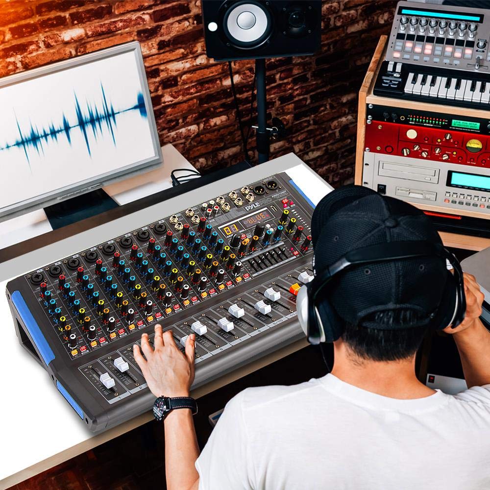 Pyle 6-Channel Console Style Audio Mixer with Bluetooth - DJ Sound Controller, 4 XLR / Combo Inputs, Sub Out, +48V Phantom, USB-A In, 16 DSP Effects, MP3 Player, 7-Band EQ - PMXU67BT