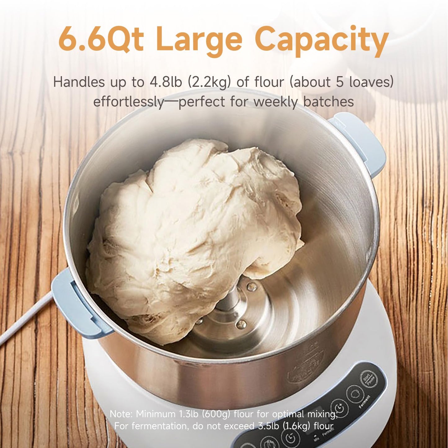 Joydeem Electric Dough Maker with Ferment Function, Microcomputer Timing, Face-up Touch Panel, 7.4Qt, 304 Stainless Steel, JD-HMJ7L
