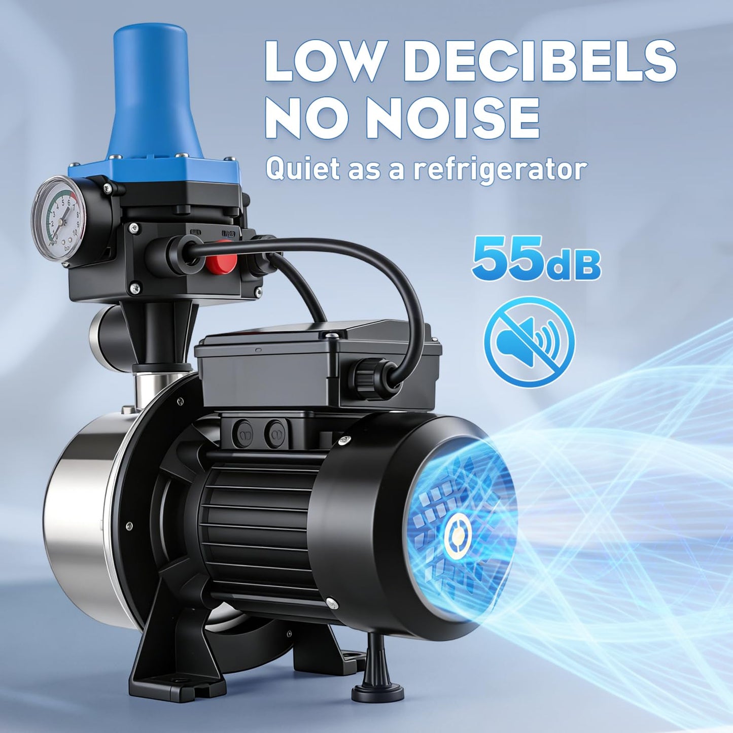Weeflos 3/4 HP 1020 GPH Shallow Well Water Jet Pump Stainless Steel Automatic Water Booster Pump 118FT 115V for Home, Garden, Lawn Transfer Draining Irrigation