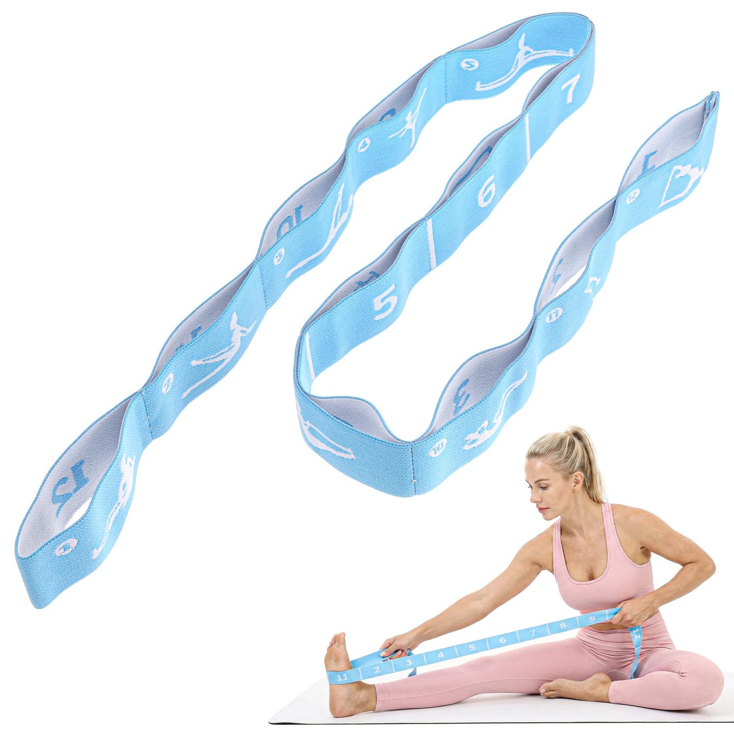 Elastic Yoga Stretching Strap with 12 Loops, Multi-Functional Stretch Band for Pilates with 12 Loops, Stretch band Yoga Strap with Loop for Dance, Gymnastics, Flexibility & Resistance Training, Ballet