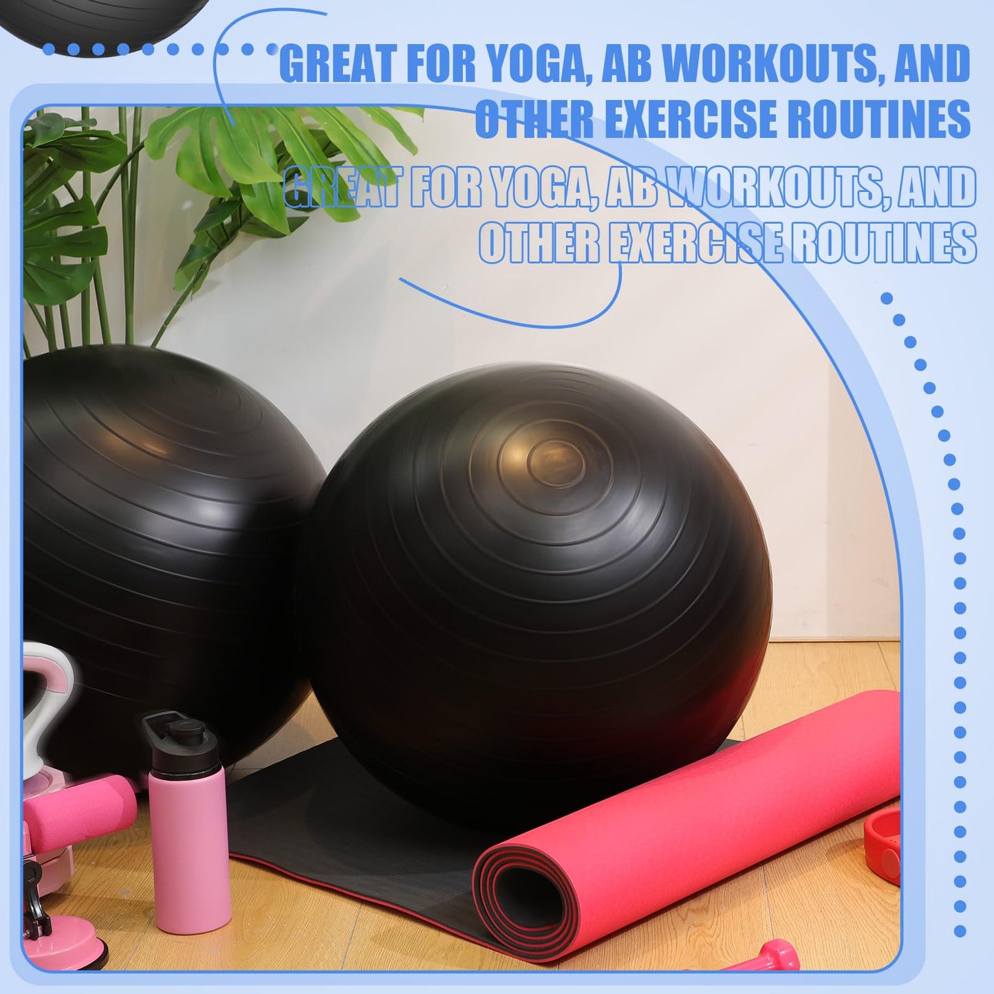 Leyndo 4 Pcs 26 Inch Yoga Exercise Ball Pilates Pregnancy Birthing Fitness Ball with Quick Pump Anti Burst for Improved Posture, Balance, Yoga, Pilates, Training(Black)