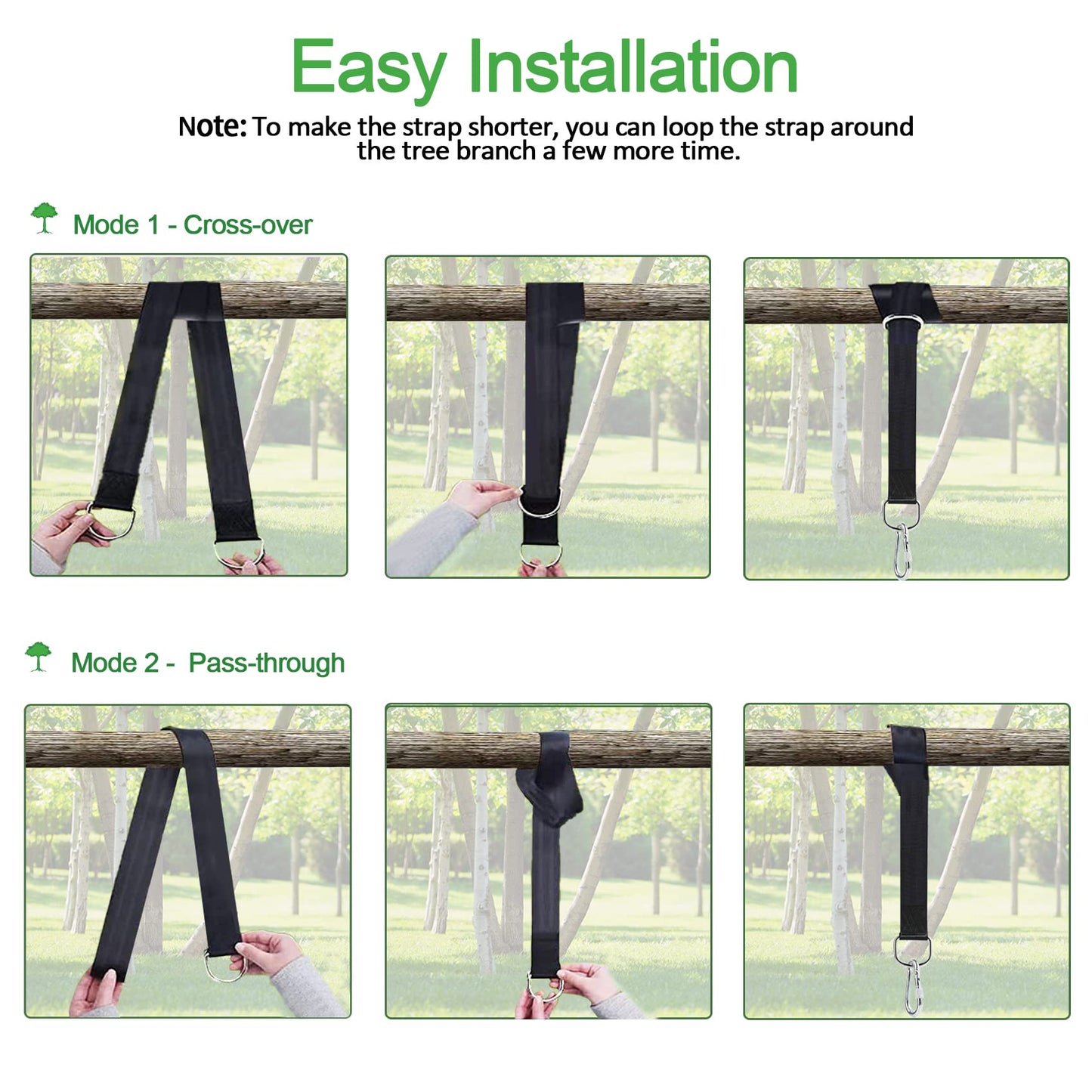 Werfeito Tree Swing Straps Hanging Kit (Set of 2), 3FT/8FT/10FT/20FT/30FT Tree Swing Straps Holds 5000 lbs with Tree Protector, Heavy Duty Carabiner and Swivel Perfect for Swings & Hammocks(20 FT)