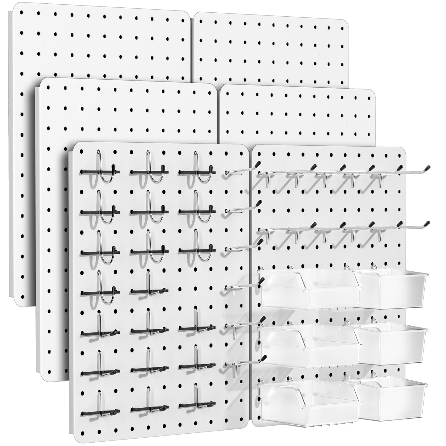 PHX Grove Peg Board for Tools, 6 Pack Metal Pegboard Wall Organizer with Hooks,14.76"×10.82" White Pegboard Panels for Walls Home, Garage Tool Storage, Kitchen, Office Organization, Craft Room