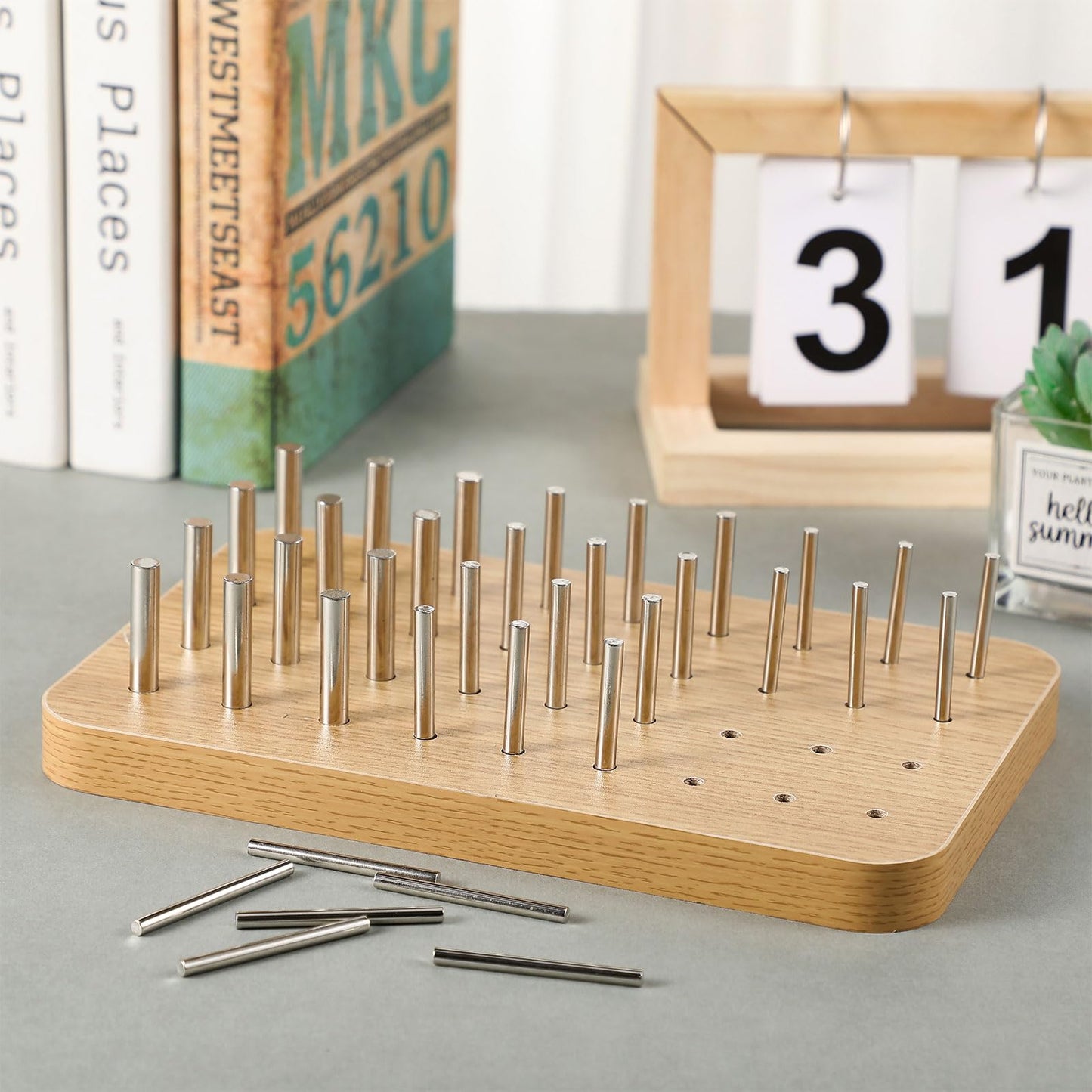 Colingmill 36 Hole Wooden Pegboard for Finger Dexterity with 4mm/6mm/8mm Iron Pegs Hand Rehabilitation Board Wood Peg Board for Improving Fine Motor Skills and Hand Eye Coordination