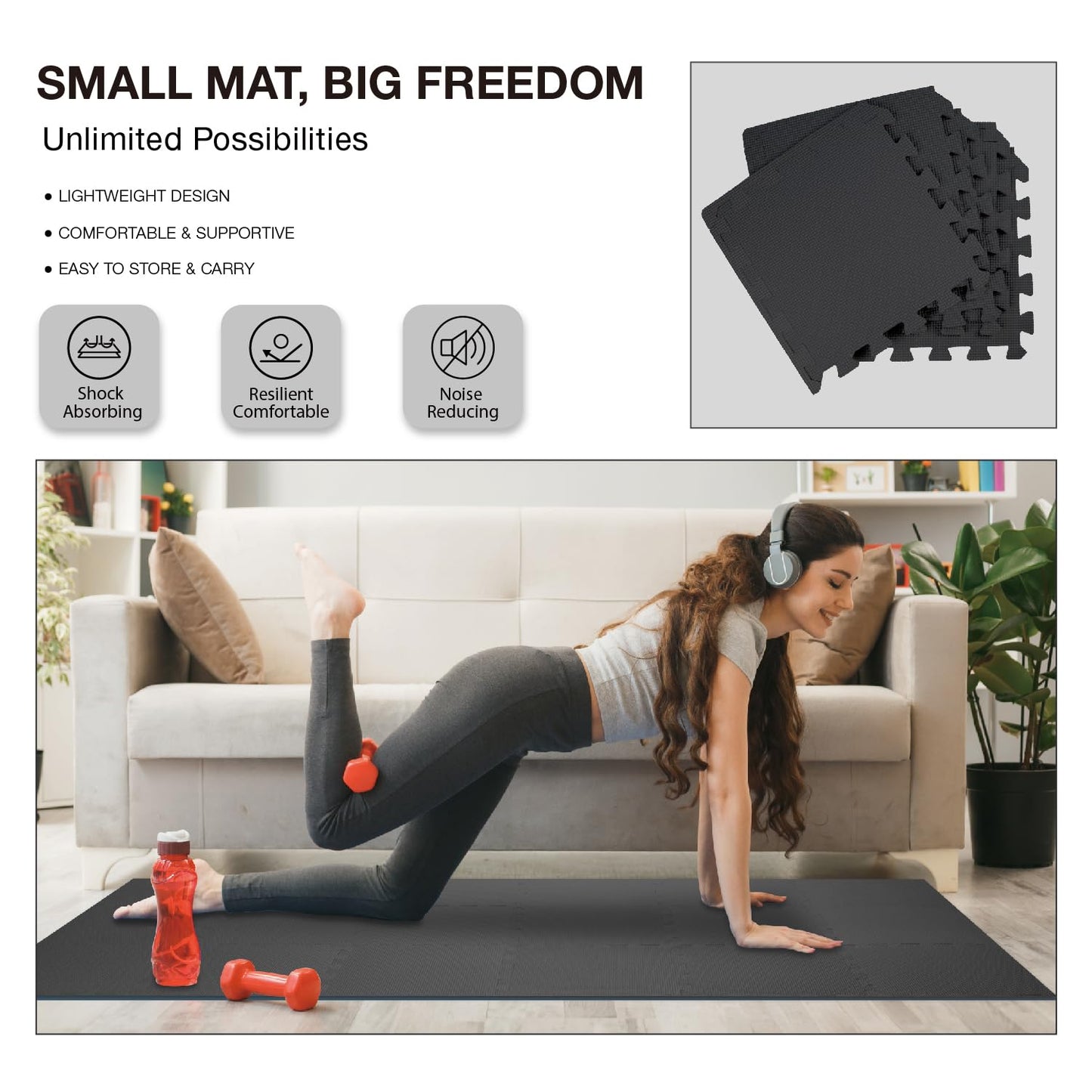 AIRHOP 18 Tiles Gym Floor Mat, EVA Foam Puzzle Gym Mat, High-Density Interlocking Foam Floor Tiles for Home Gym, Play Workout Garage Kitchen Flooring