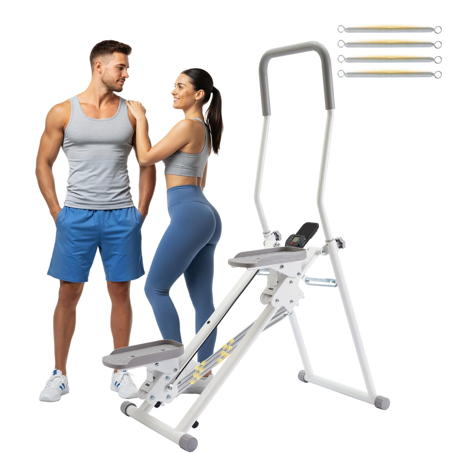 Stair Stepper for Home Gym, Foldable Vertical Climber Workout Machine, 3 levels of adjustable resistance, 350 lbs Capacity Cardio Machine, LCD Monitor, Extended and widened anti-slip footrests (WHITE)