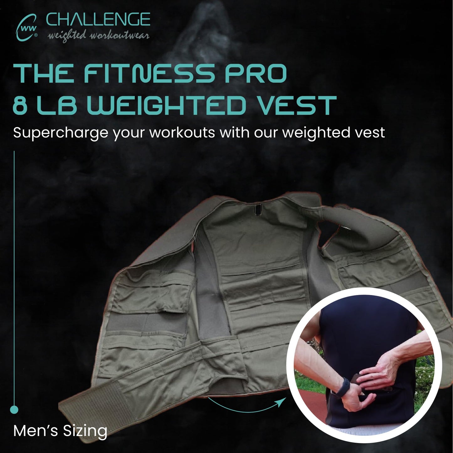 Challenge Weighted Workoutwear - Weighted Workout Vest, Compression Weighted Fitness Pro Vest, Strength Training Weight Vests with ⅛’ Thick Weights, Weight Vest Holds Up to 16 Lbs, Large