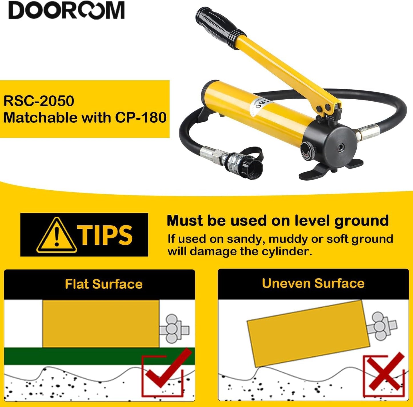 DOOROOM 20 Ton Hydraulic Cylinder Jack, 2' Stroke Hydraulic Ram, Porta Power Ram Automatic Retracting Jack with CP-180, Yellow