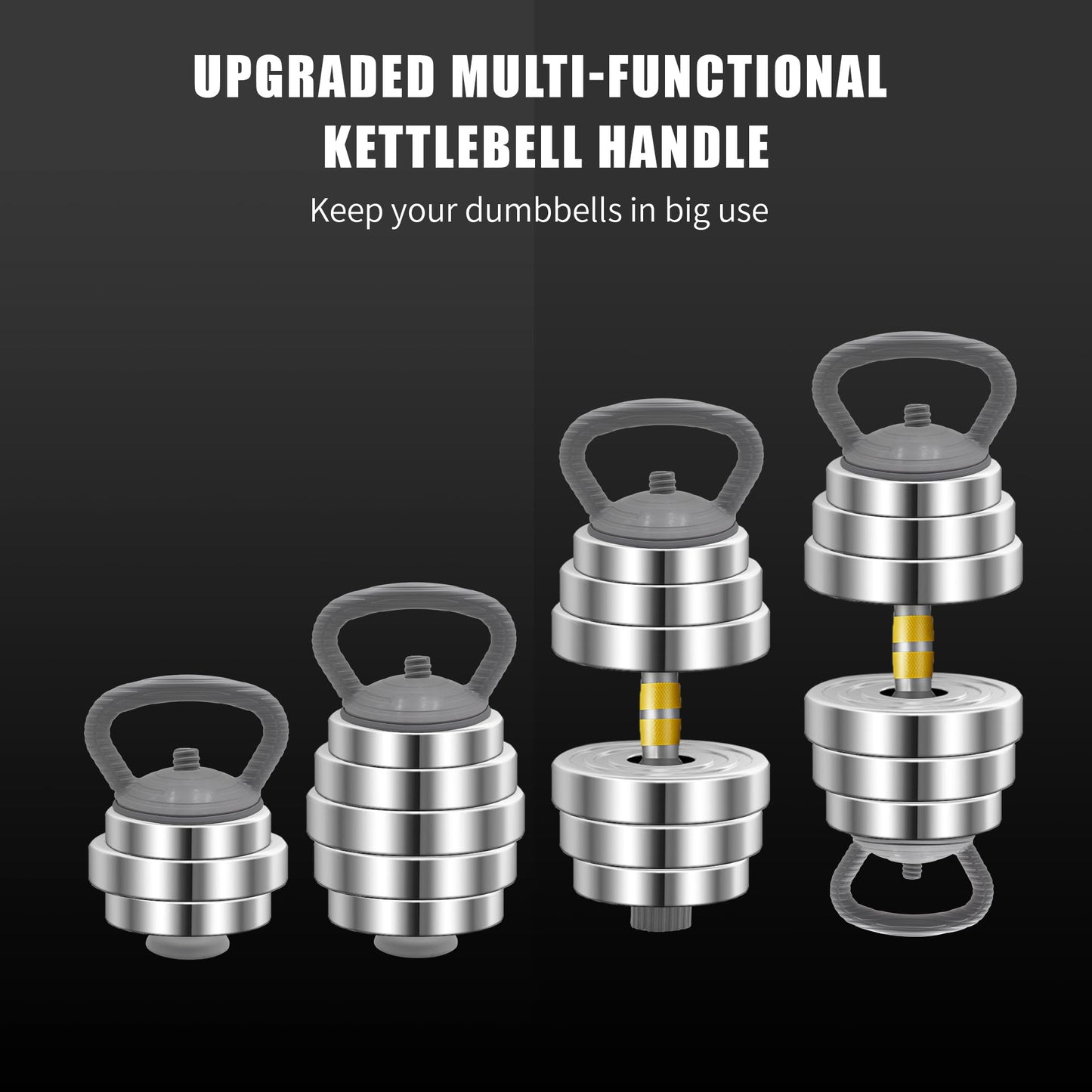 PHOEROS Adjustable Kettlebell Handles max load 44lbs compatiable with PHOEROS 44/66/88 LBS weights set, DUMBBELL PLATES THAT HAVE AN INNER DIAMETER FROM 0.98-1.56 INCHES. Max load 44lbs .(not includes Plates )