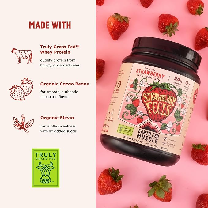 Earth Fed Muscle Strawberry?¯Feels??Forever) ??Irish Truly Grass?‘Fed Whey Protein Isolate, No Sugar, Soy?‘Free, Gluten?‘Free (2 lb, 29 Servings, Strawberry)