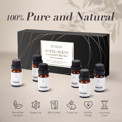JCLOUD Essential Oils Set - Luxury Hotel Inspired Diffuser Oils for Home | 6 Premium Aromatherapy Scents - 6x10mL