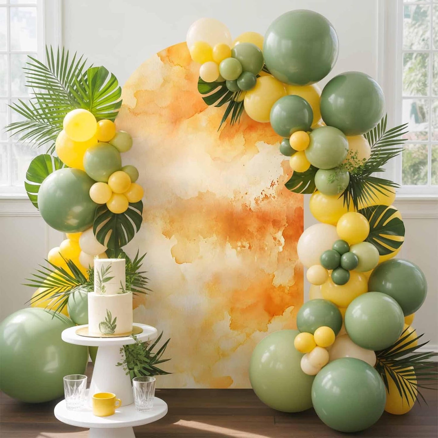 Jnbasdffb 7.2 Orange Fall Ombre Wedding Arch Cover, Stretchy Spandex Arch Backdrop Stand Covers FT, Watercolor Abstract