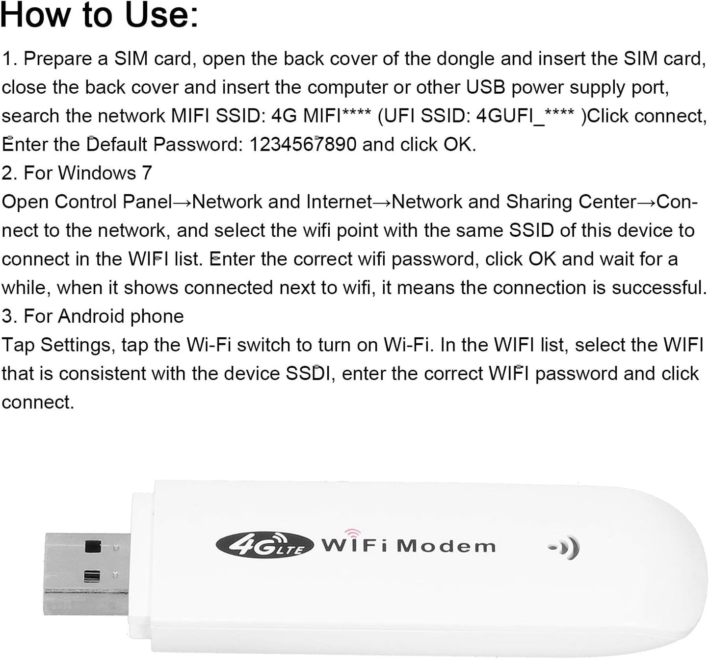 Sanpyl 150mbps 4G 10 7/8/10, USB Adapter, LTE TDD FDD GSM Mini Router with LED Indicated, Modem Dongle with SIM Card