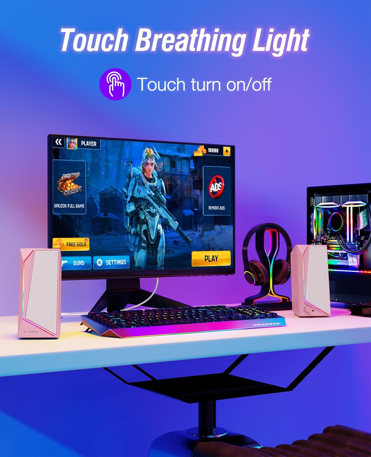 LENRUE Computer Speakers, USB/USB-C Powered PC Speakers with Loud Stereo Sound, Headphone-in for Desktop, Laptop