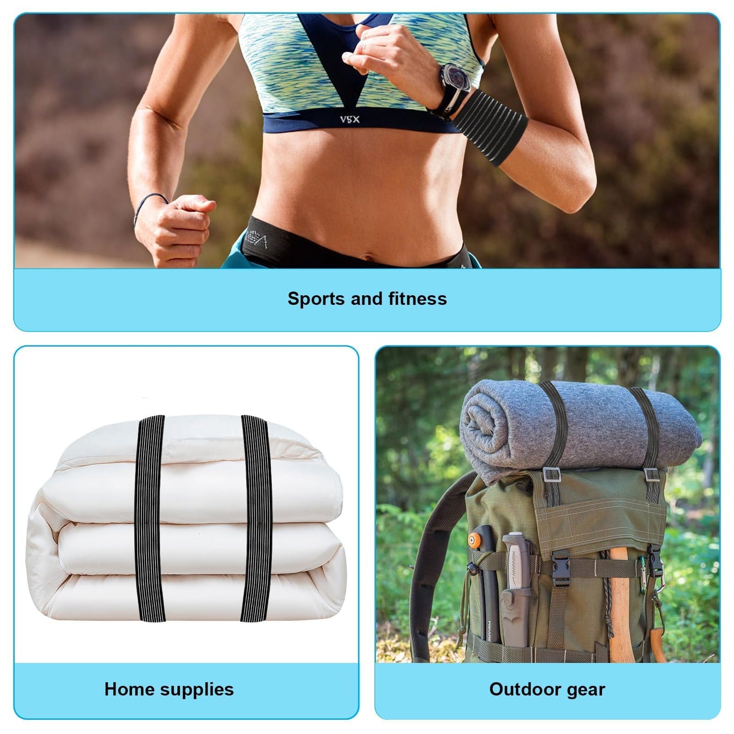 8 Pack Ice Pack Straps - 4 Sizes Elastic Wrap for Ankle Wrist Elbow Calf, Reusable Hot Cold Therapy Strap, Adjustable Ice Pack Holder, Strong Hook and Loop Reusable Ice Belt Extender