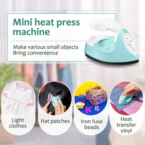 Honoson Mini Craft Iron - Portable Tiny Heat Press for DIY Projects | Mint Green, 3.93 x 2.36 x 2.76 in