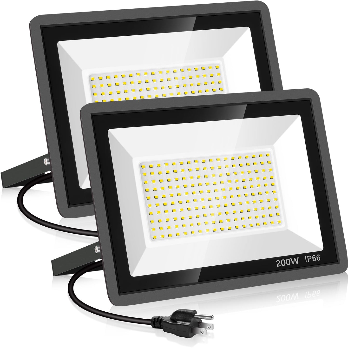YANYCN 2 Pack 200W Warm White Led Flood Lights Outdoor,3000K Super Bright 15500LM Security Lights with Plug,Exterior IP66 Waterproof FloodLight for Basketball Court, Yard, Garden, Playground
