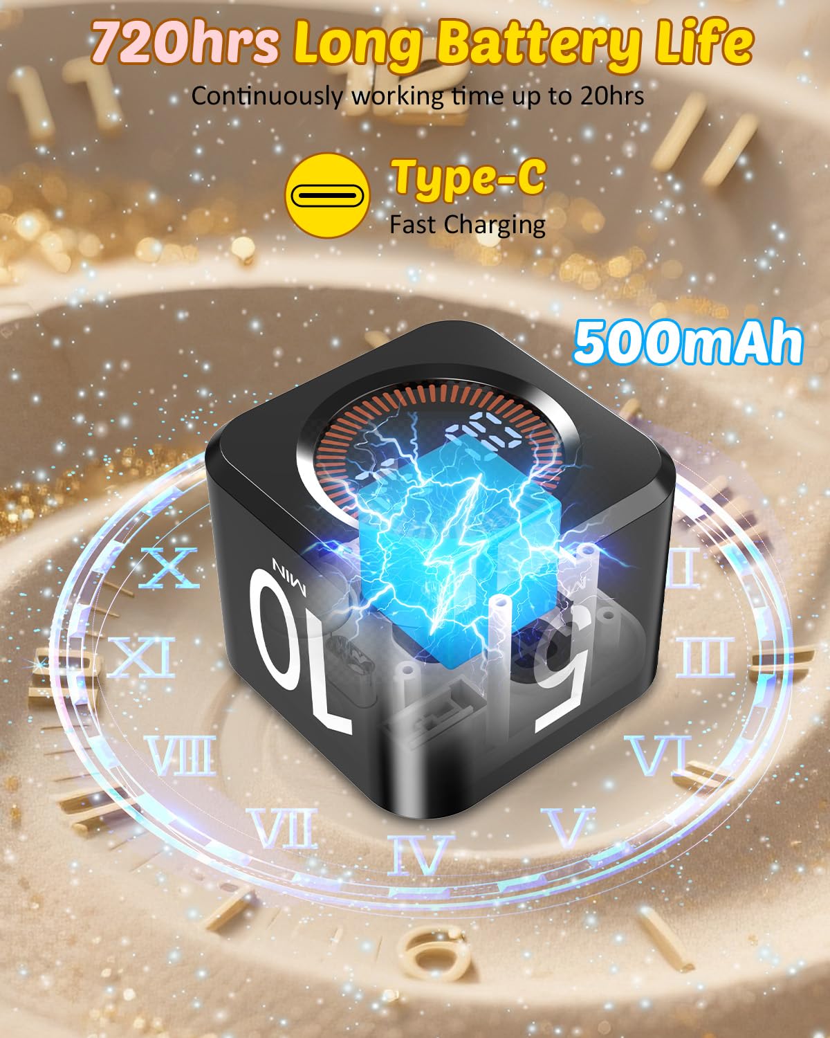 COWVTUJ Digital Pomodoro Timer Cube 5/10/25/50min, Visual Productivity Flip Timer for Kids Classroom Desk, Custom Countdown, Silent and Sound Mode for ADHD Study Work Game Kitchen (Black)