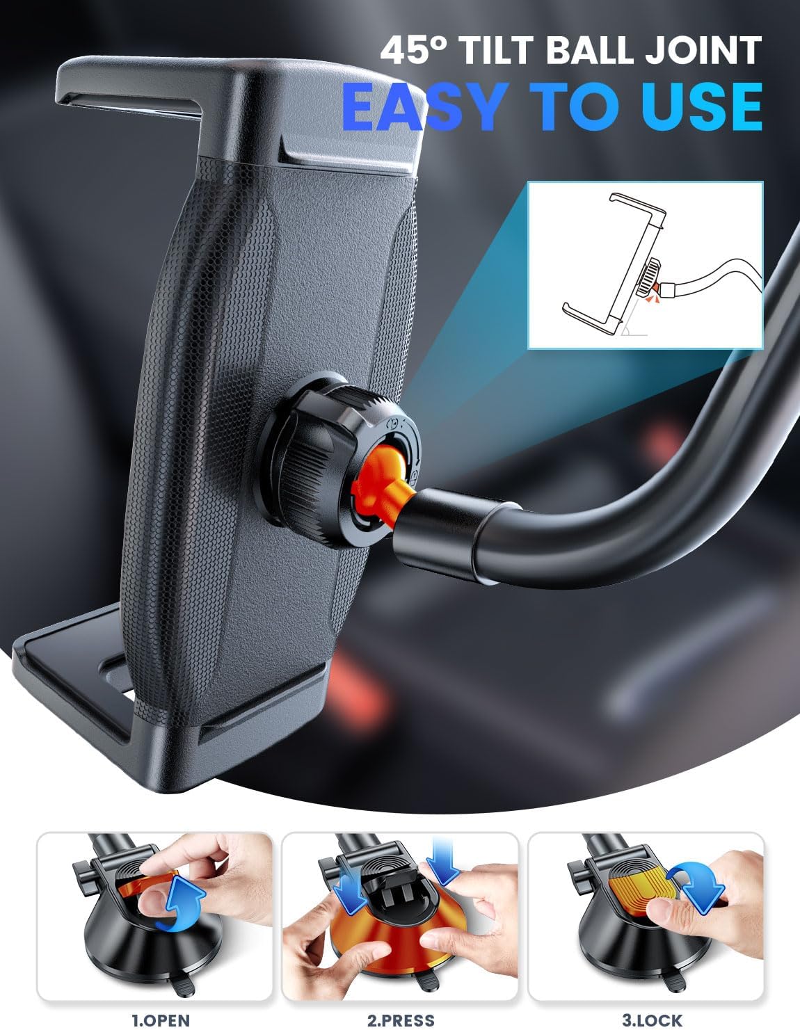 eSamcore 1.57" 360 6"-11" Tablet Holder for car, Extra Deep Clamp for iPad for Car Dashboard Gooseneck iPad Dash Mount