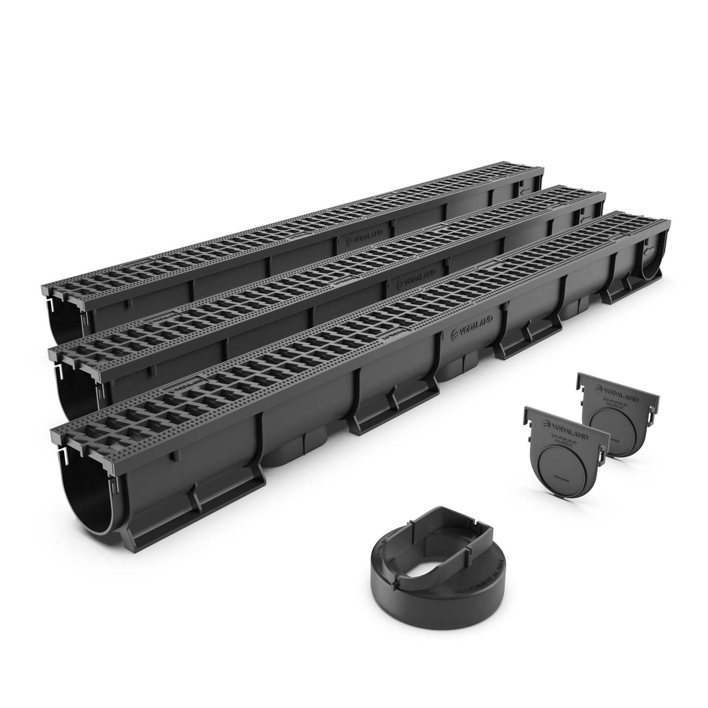 Vodaland - 3 Inch Trench Drain System with Outlet! - Black (3)