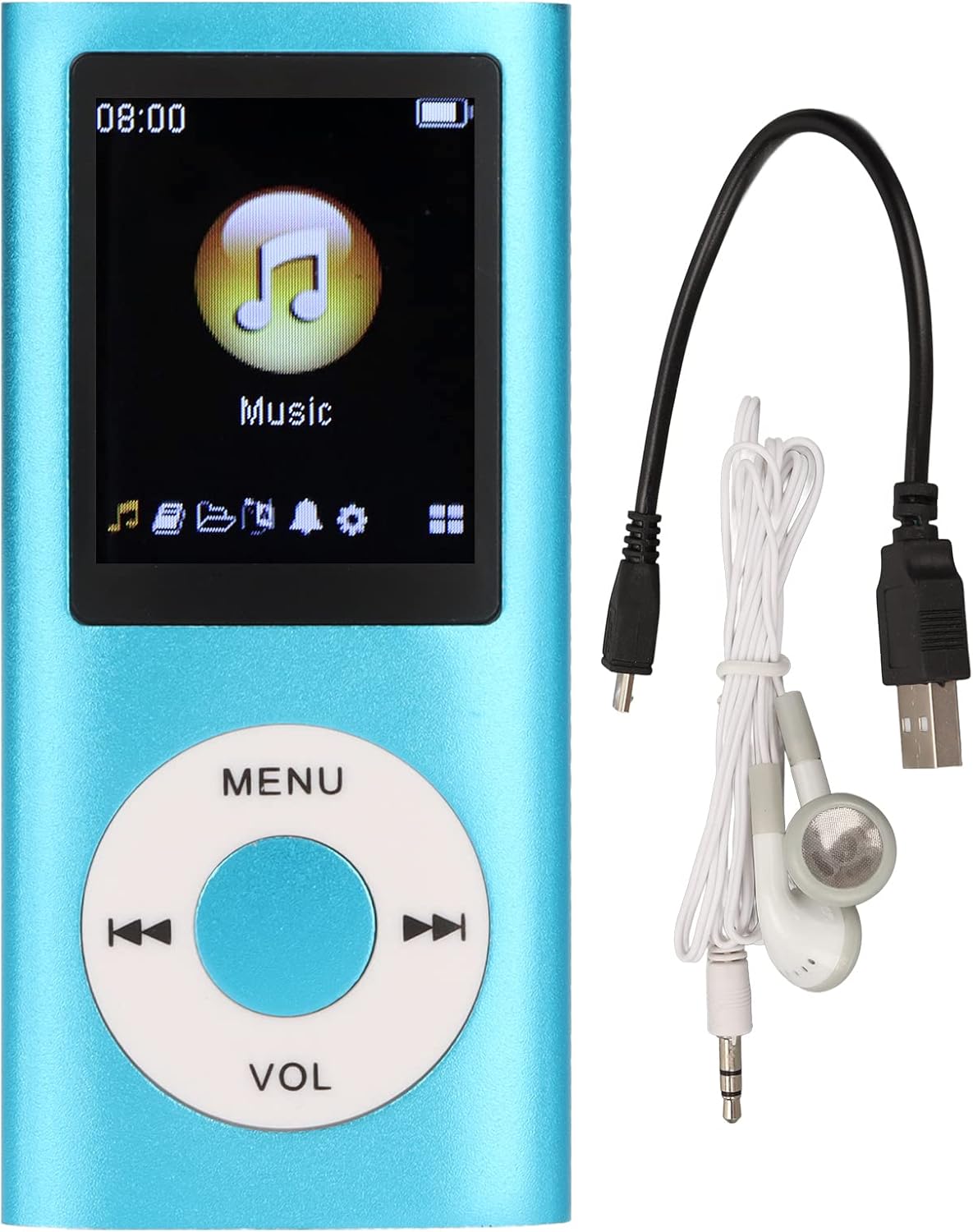 MP3 64G 1.8 8h Player, Stylish Portable Lossless Sound Music Player with Earphones, Support Memory Card, Sleep
