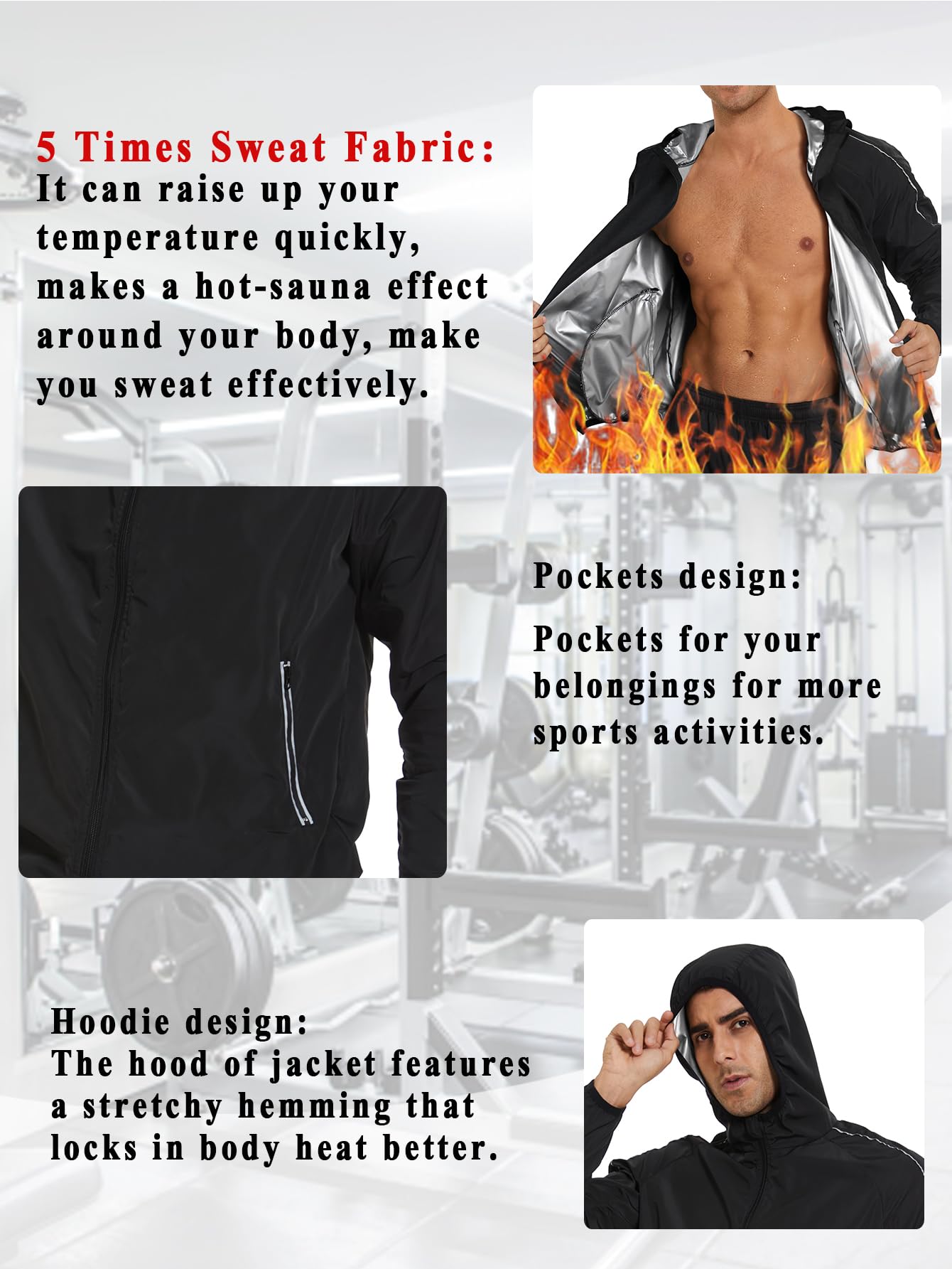 SEXYWG Sauna Suits for Men Workout Sauna Jackets Zipper Sweat Jackets Gym Heat Trapping Hoodie Top Shaper Long Sleeve Workout Suits