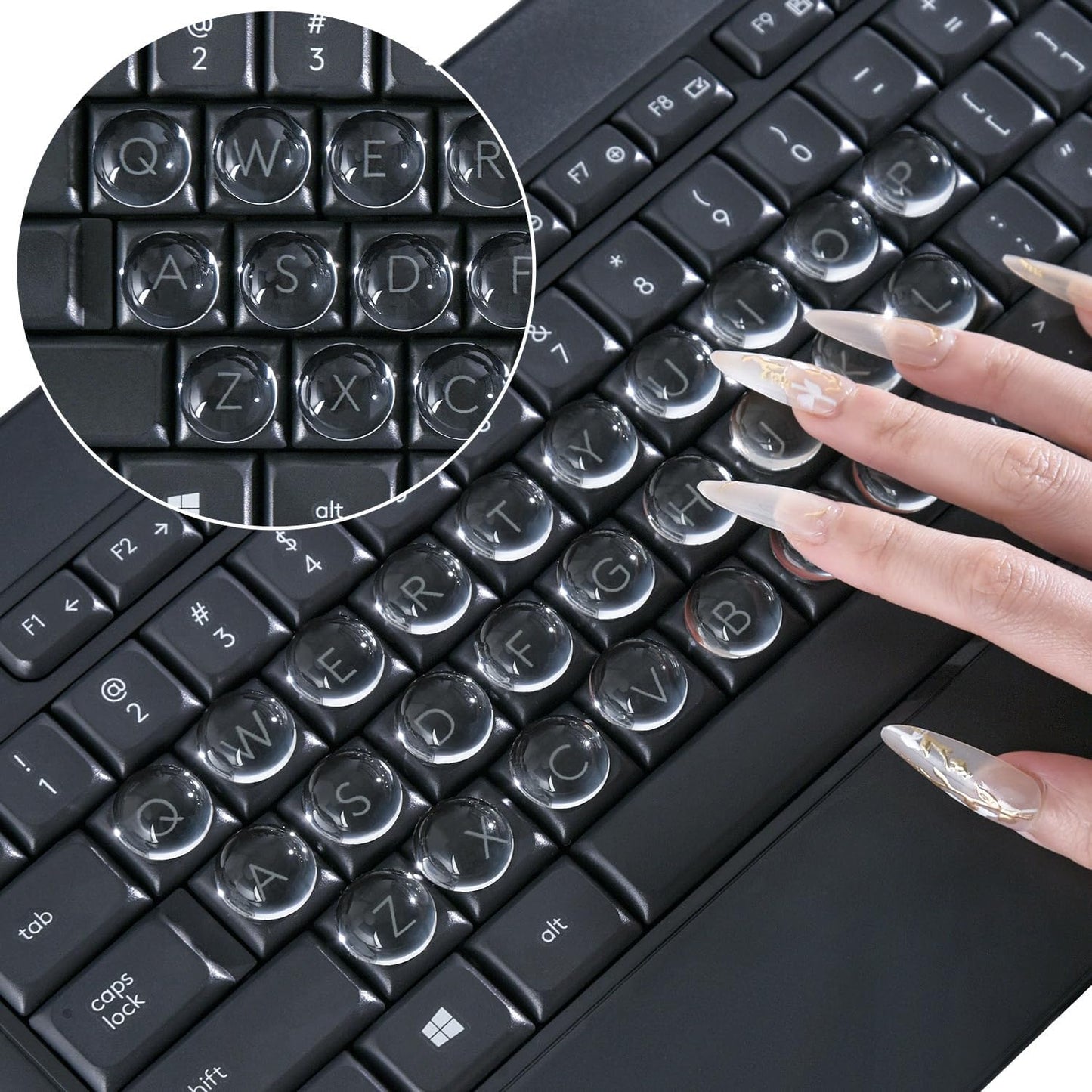 DAMMOMKO 54PCS Keyboard Stickers for Long Nails - Clear Glass Long Nail Keyboard Cover Bubbles, Raised Nail Art Typing