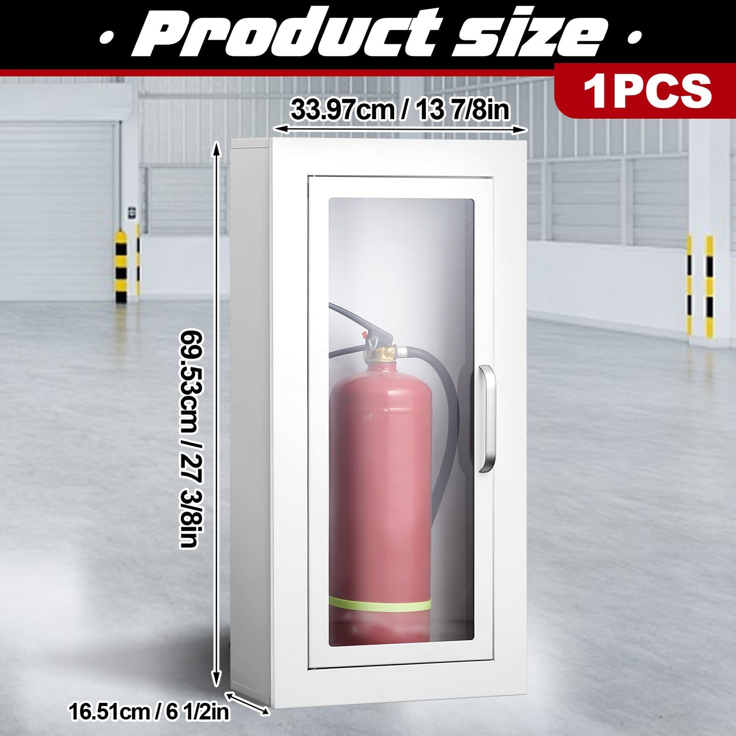 Zonon 1 Pcs 10lb Fire Extinguisher Cabinet Wall & Surface Mount 27 3/8 H x 13 7/8 W x 6 1/2 D White Steel Fire Extinguisher Box Wall Mount Extinguishers Case Holder with Handle for Outdoor Indoor